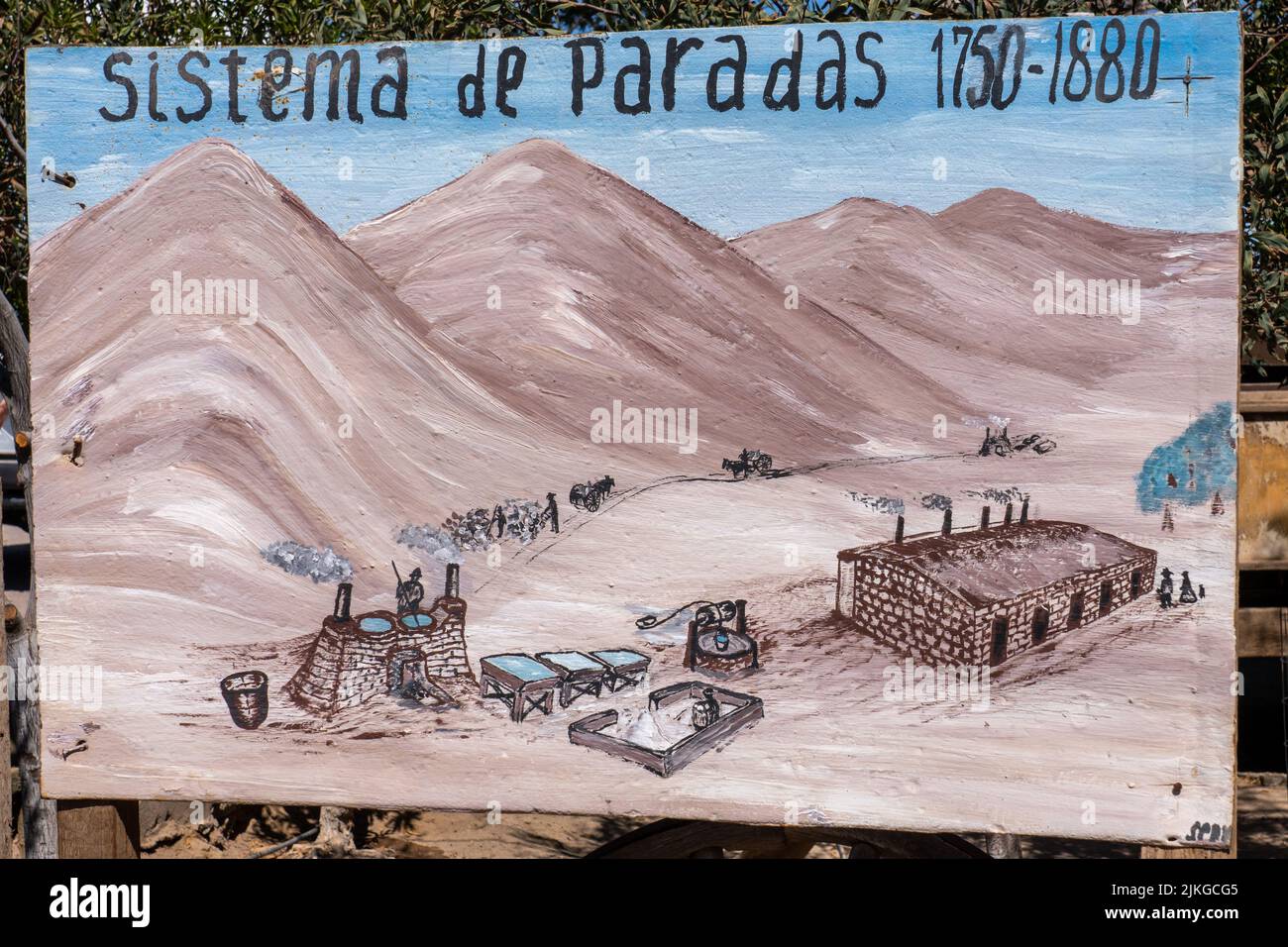 Museum display showing the early paradas system of processing saltpeter into usable nitrates.  Humberstone, Chile. Stock Photo