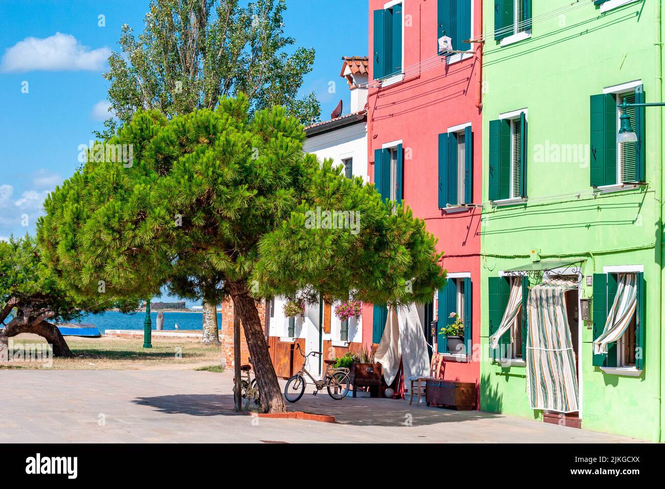 Colorful facades of Burano, Venice Stock Photo