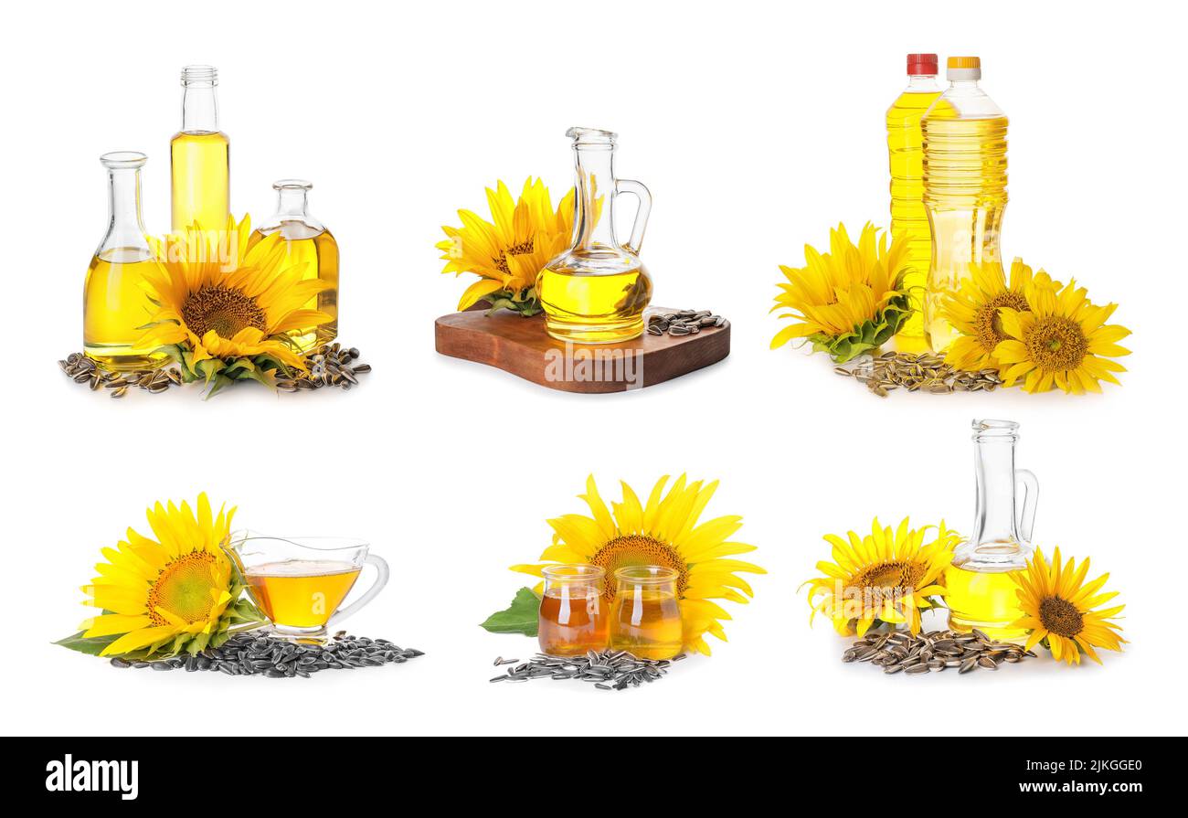 Set of sunflower oil on white background Stock Photo - Alamy