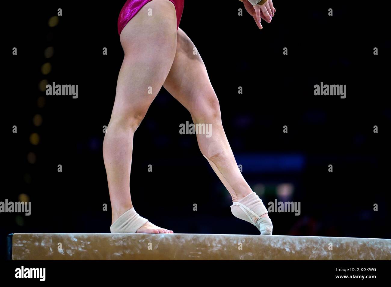 A competitor in the Women's Balance Beam Final at Arena Birmingham on