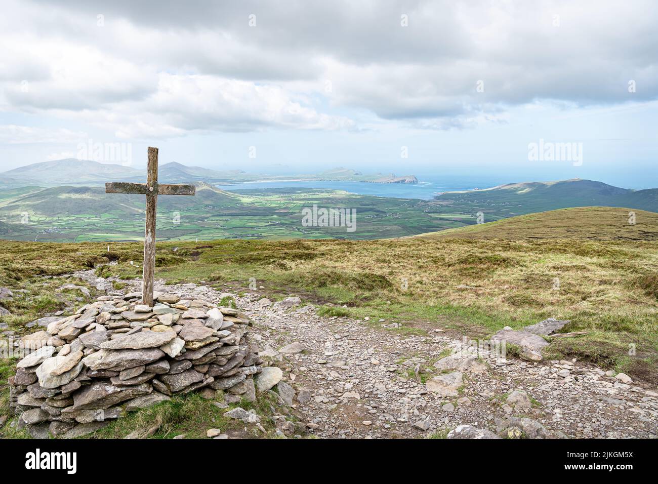 The Fifth Cross on the West Side Pilgrim's Trail up Mount Brandon in County Kerry, Ireland Stock Photo