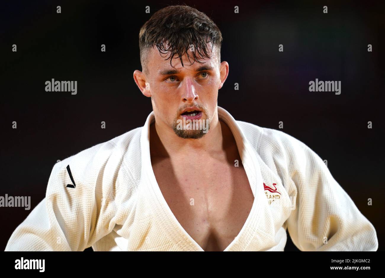 England's Lachian Moorhead during his Men's -81 kg Elimination Round of 16 match against Nigeria's Fatai Muritala at Coventry Arena on day five of the 2022 Commonwealth Games. Picture date: Tuesday August 2, 2022. Stock Photo