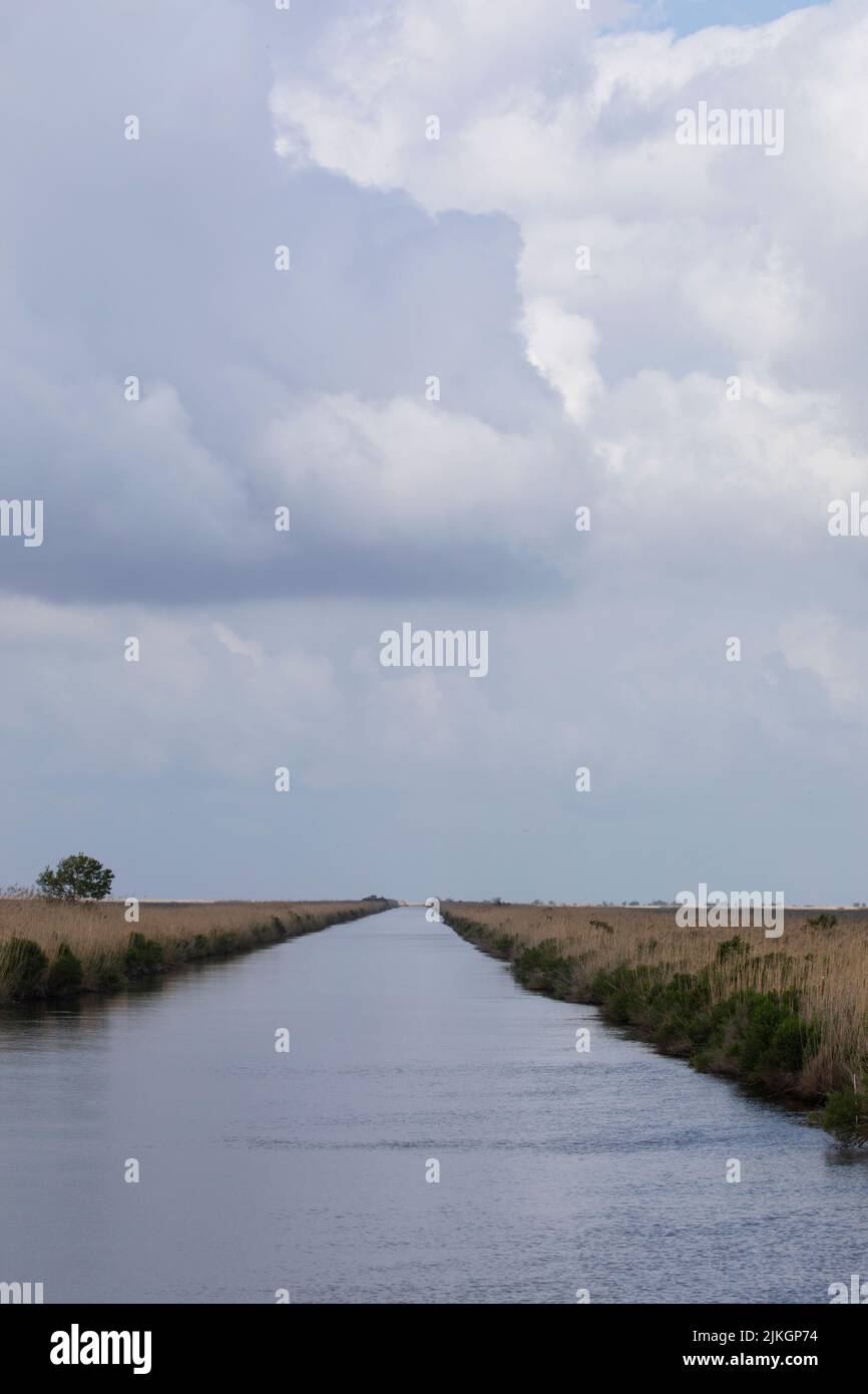 Canal waterway at Sabine National Wildlife Refuge, large coastal marsh refuge, in Cameron Parish, Hackberry, Louisiana, United States Stock Photo