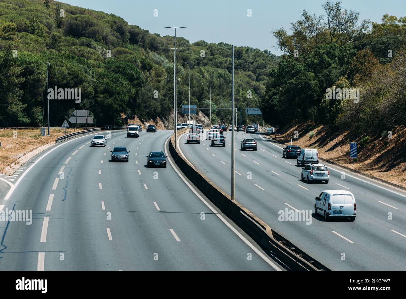 Lisbon, Portugal - August 1st, 2022: High perspective view of IC15 highway in Monsanto, Lisbon, Portugal Stock Photo