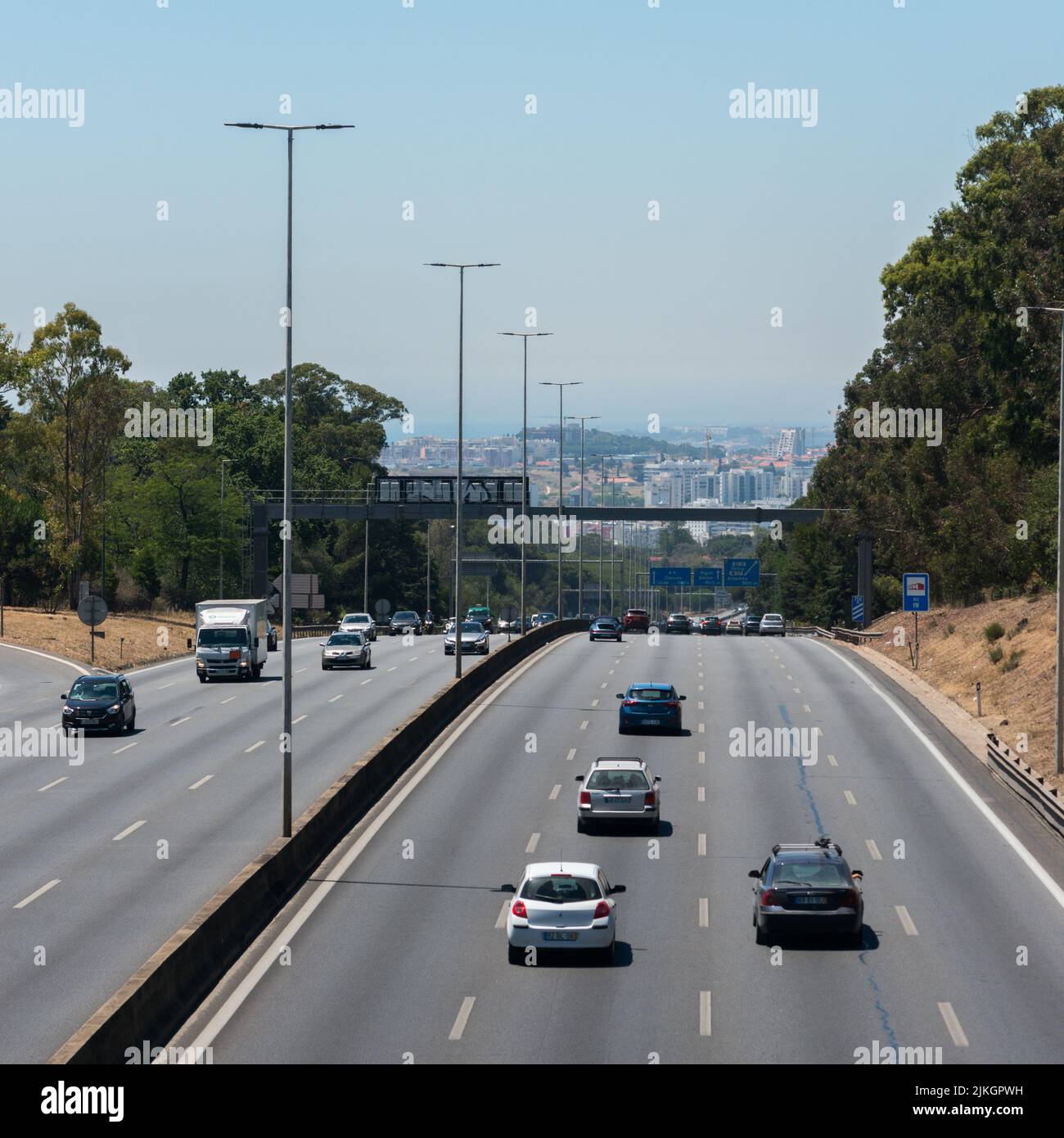 Lisbon, Portugal - August 1st, 2022: High perspective view of IC15 highway in Monsanto, Lisbon, Portugal Stock Photo