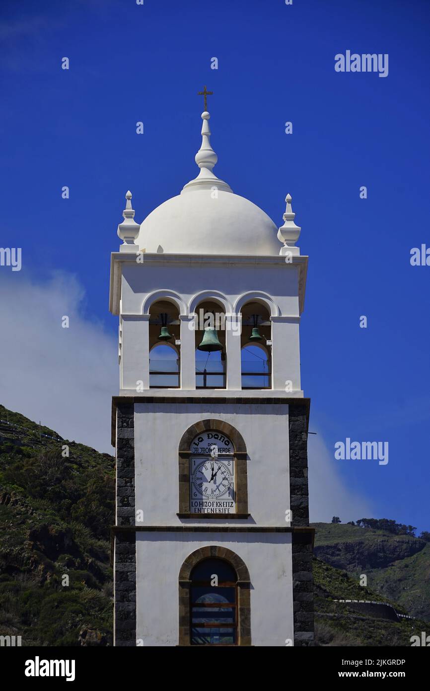 A vertical shot of the Parroquia de Santa Ana Church in Garachico, Spain Stock Photo