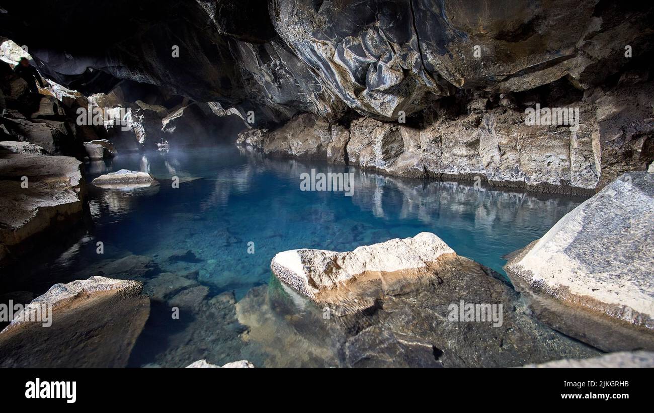 A breathtaking view of Grjotagja lava cave near lake Myvatn in Iceland Stock Photo