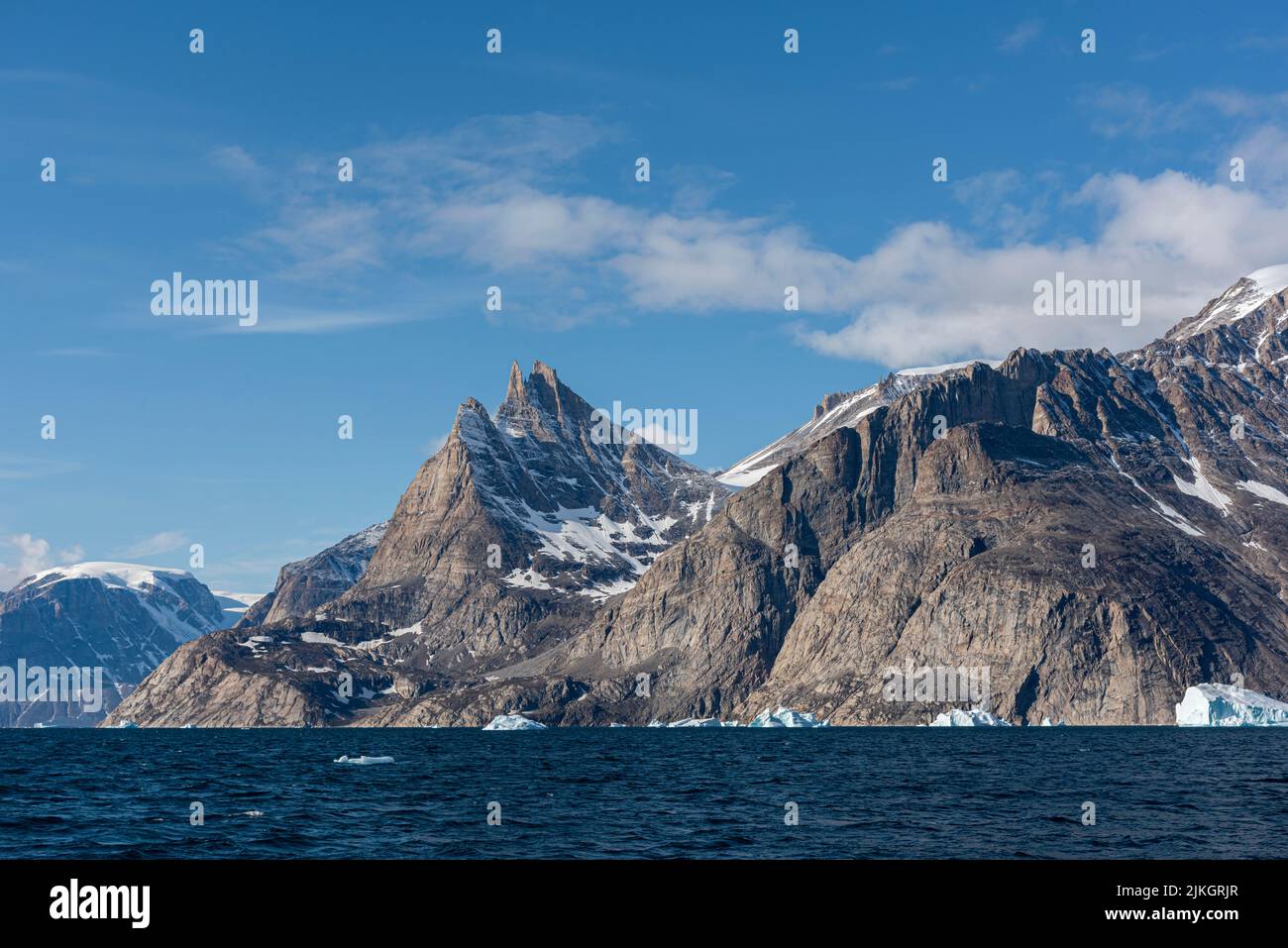 The Storhamreme mountains in Scoresby Sound, east Greenland. Stock Photo