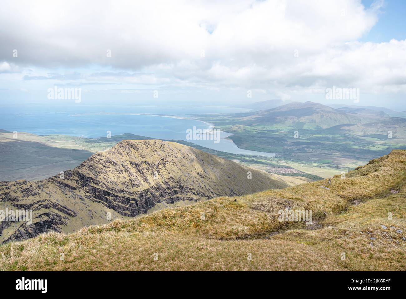 Looking west  from the peak of Mount Brandon in County Kerry, Ireland Stock Photo