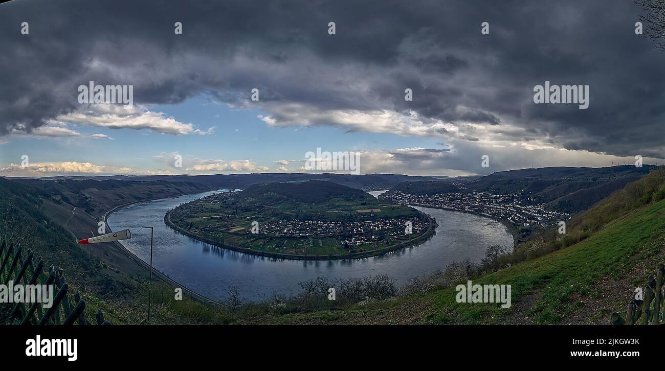 The aerial view of the Middle Rhine valley in Boppard, Germany. Stock Photo
