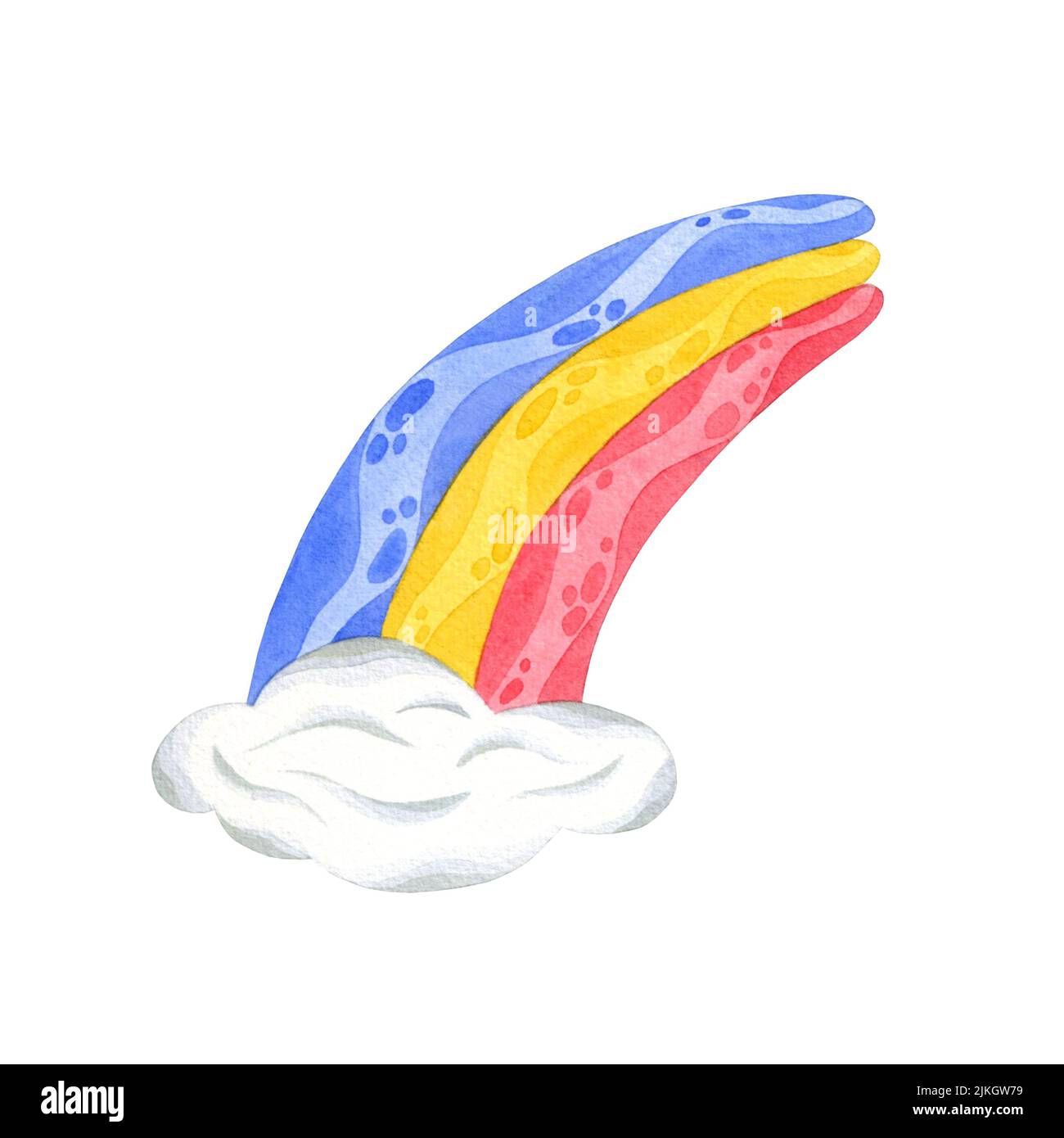 Watercolor colorful Rainbow with cloud. Hand drawn illustration ...