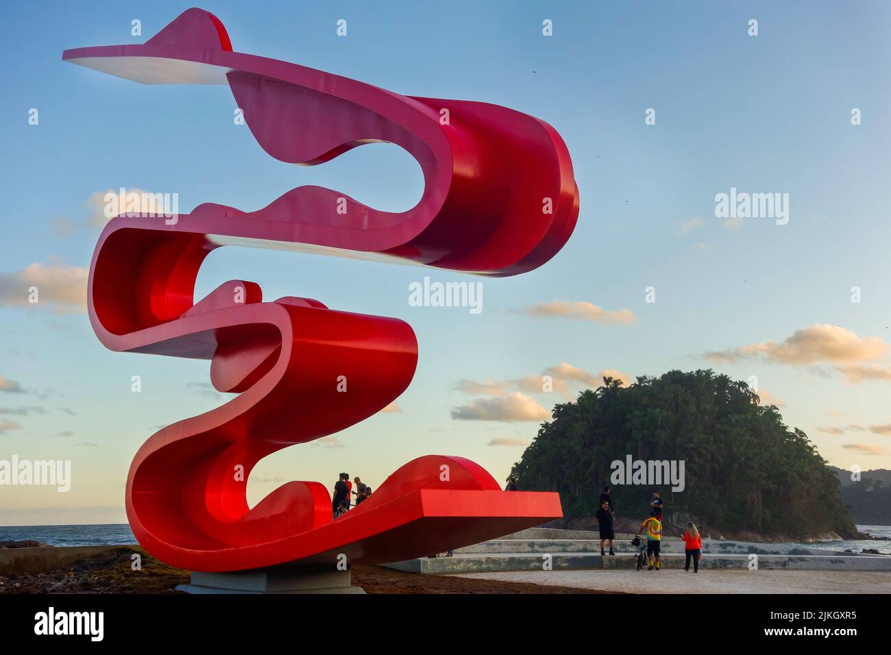 Santos, Brazil: Sculpture by Tomie Ohtake at Marine Outfall, or Emissario Submarino Stock Photo
