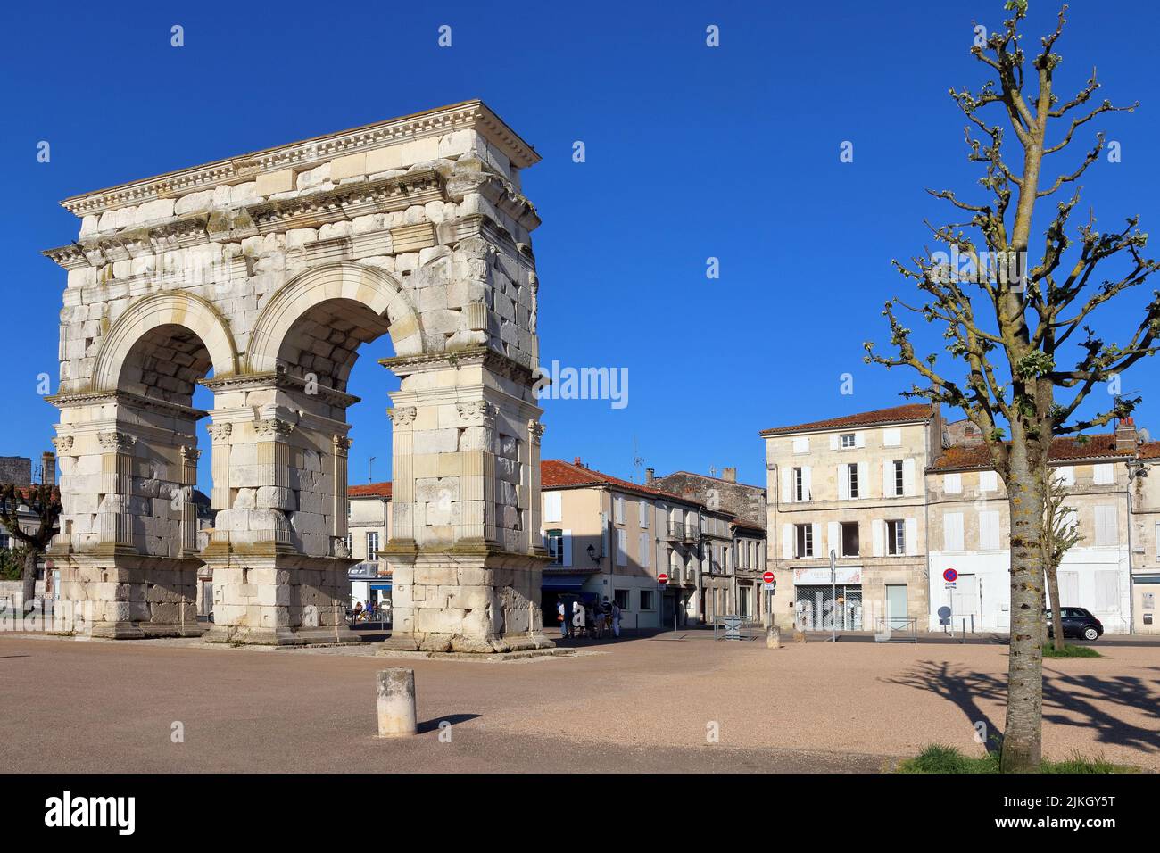 Roman triumph arch in the French city of Saintes, Charente-Maritime, remnant of the roman city of Mediolanum Santonum Stock Photo