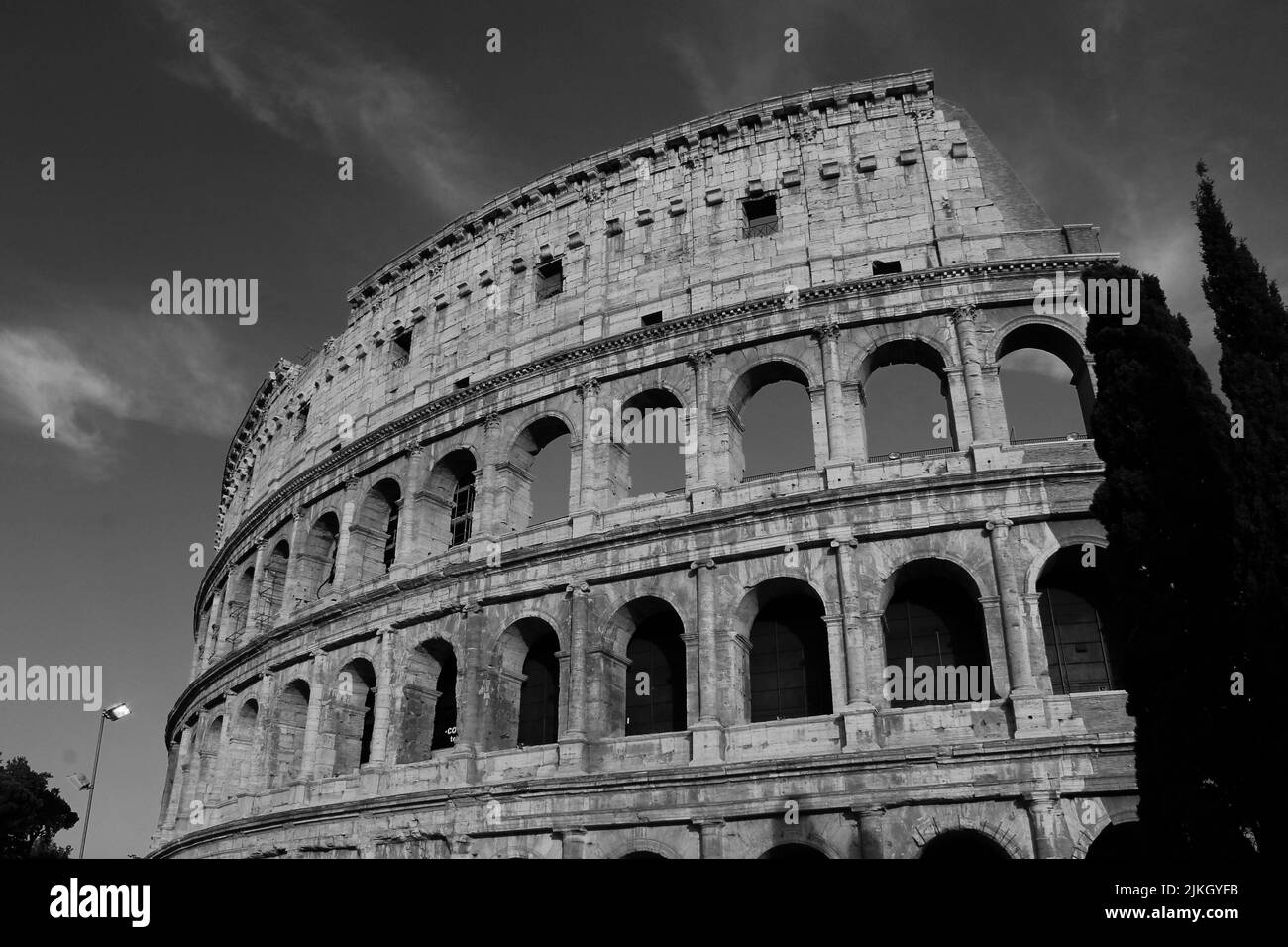 close-up of part of the facade of the coliseum in black and white Stock ...