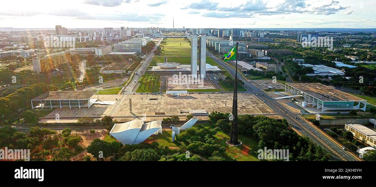A panoramic shot of the esplanade of ministers and the national congress of Brazil in Brasilia. Stock Photo