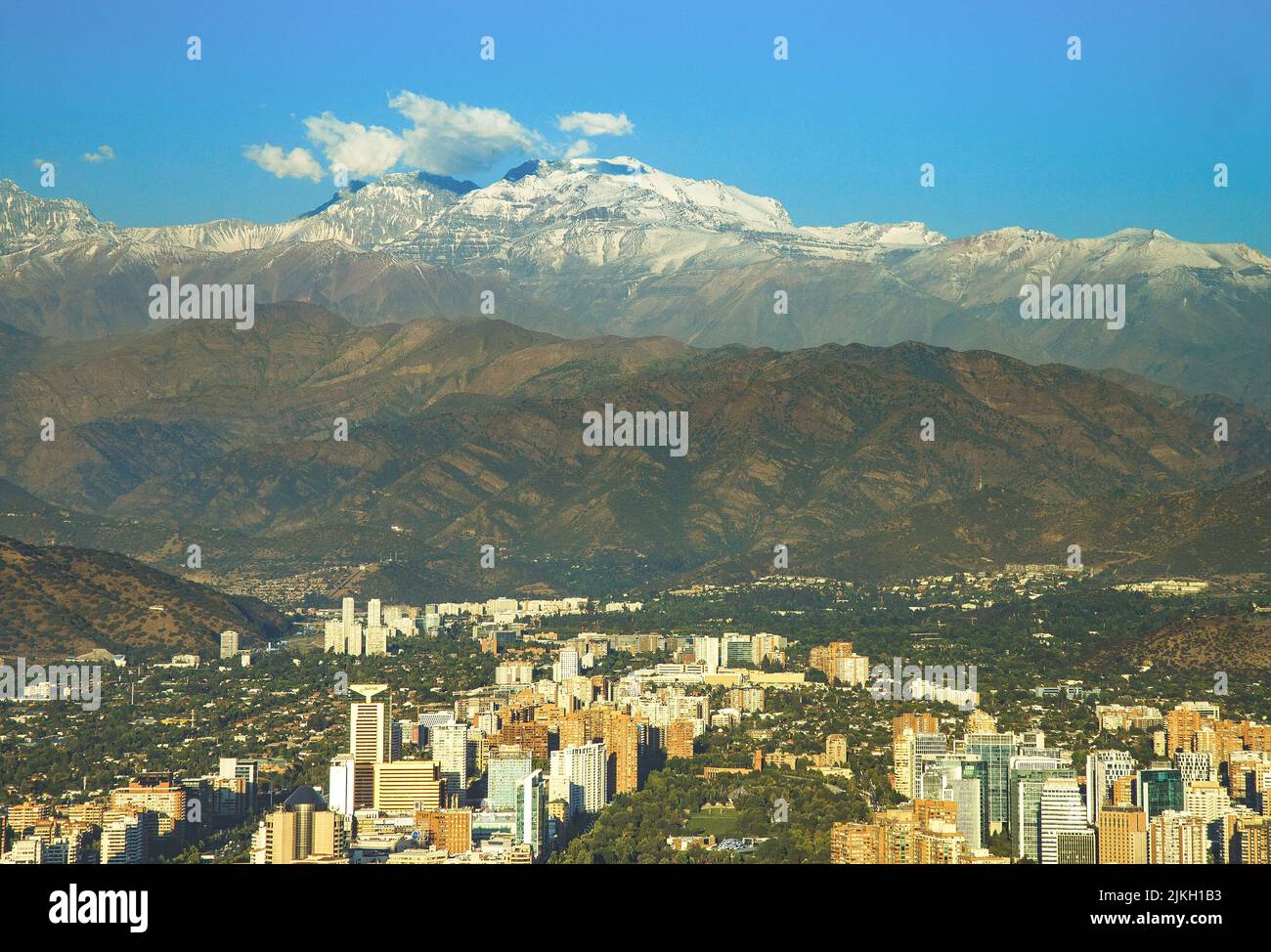 An aerial view of Andes mountain range in Santiago, Chile Stock Photo