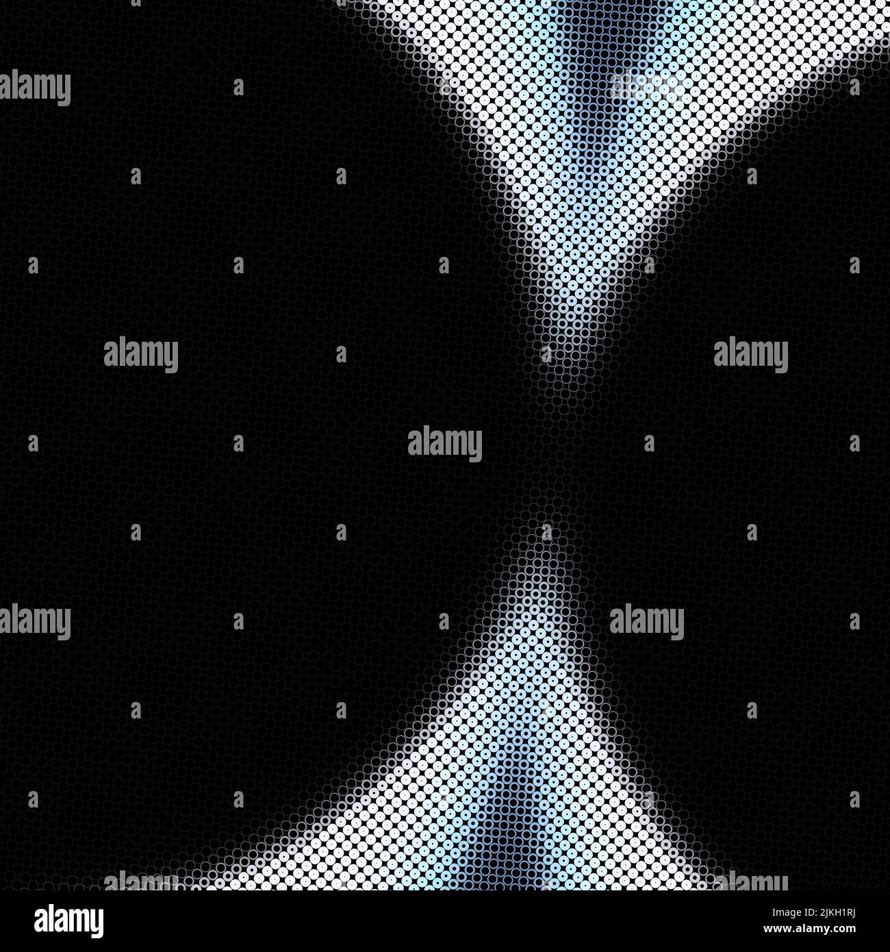 The abstract decorative black rounds colliding in blue particles for ...