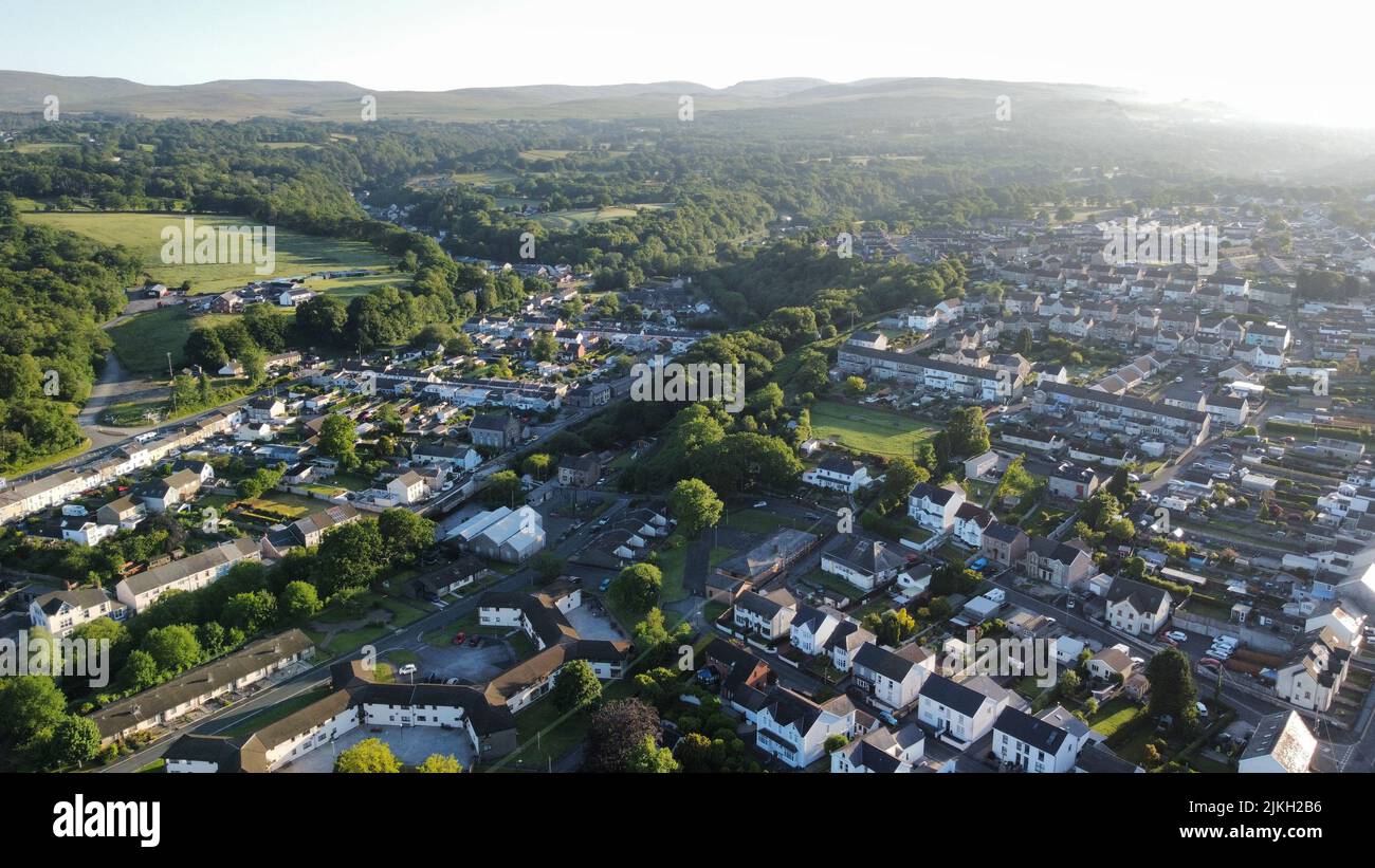 A bird' eye view of a residential district in the Swansea Valley in Wales Stock Photo