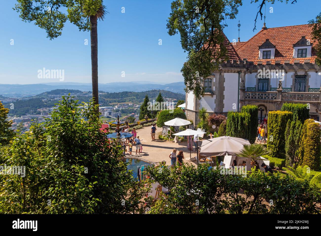 Braga, Portugal; July 2, 2022. Castelo do Bom Jesus do Monte during market day in Braga, known as the city of the archbishops, is a historical city of Stock Photo