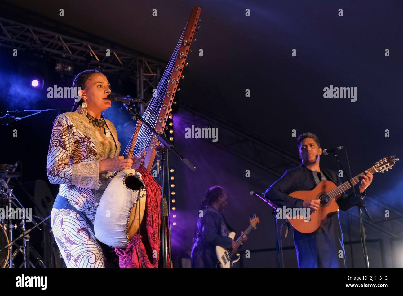 Sona Jobarteh performs on stage during the 40th Anniversary of the WOMAD Festival,Charlton Park, Malmesbury, England. July 29, 2022 Stock Photo