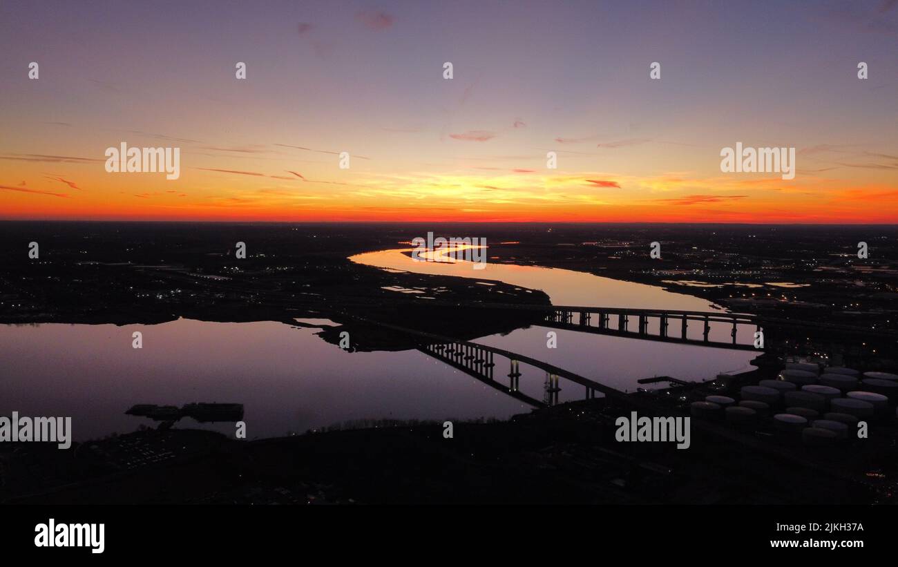 A scenic view of the Raritan River against the sunset in New Jersey Stock Photo Alamy