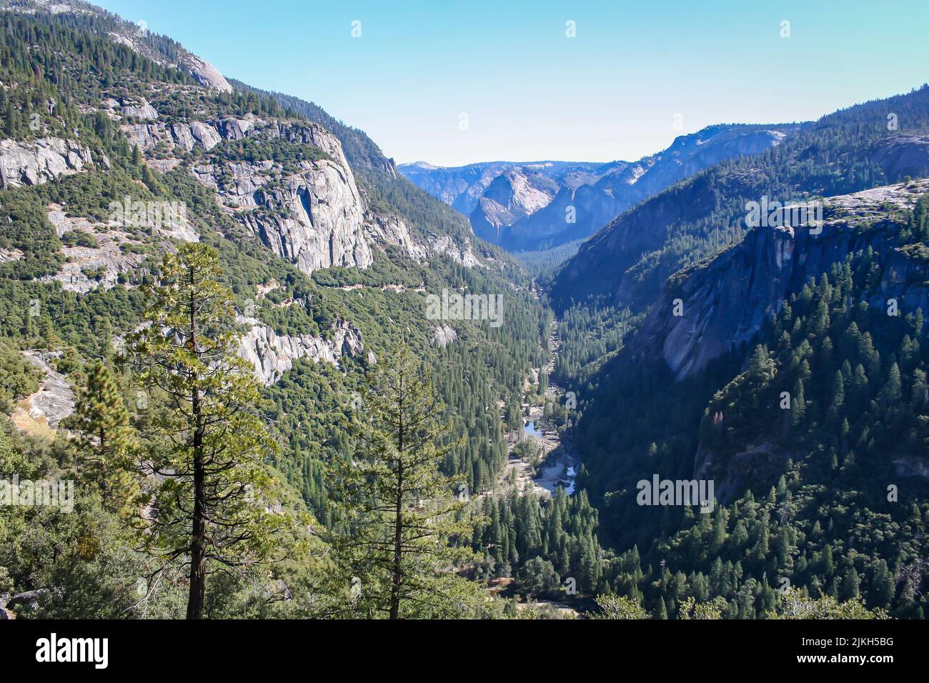 An aerial view of beautiful forested mountains in Yosemite National