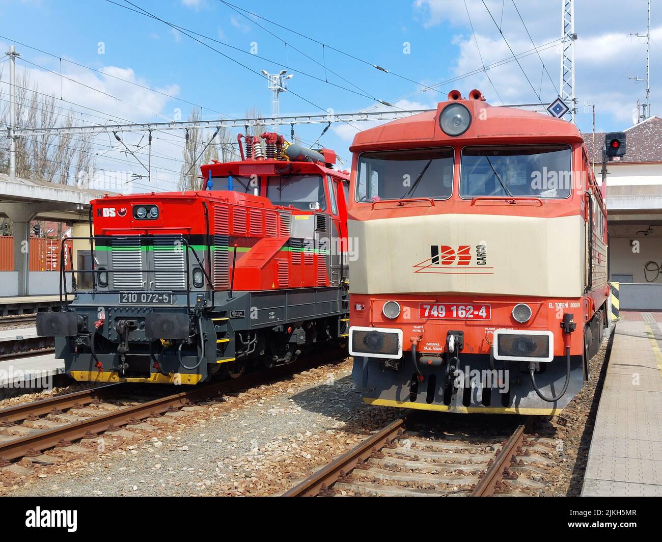 The Locomotive 749 162-4 and 749 181-4 and Locomotive 210 072-5 of IDS  Cargo train in Hodonin, Czech Republic Stock Photo - Alamy