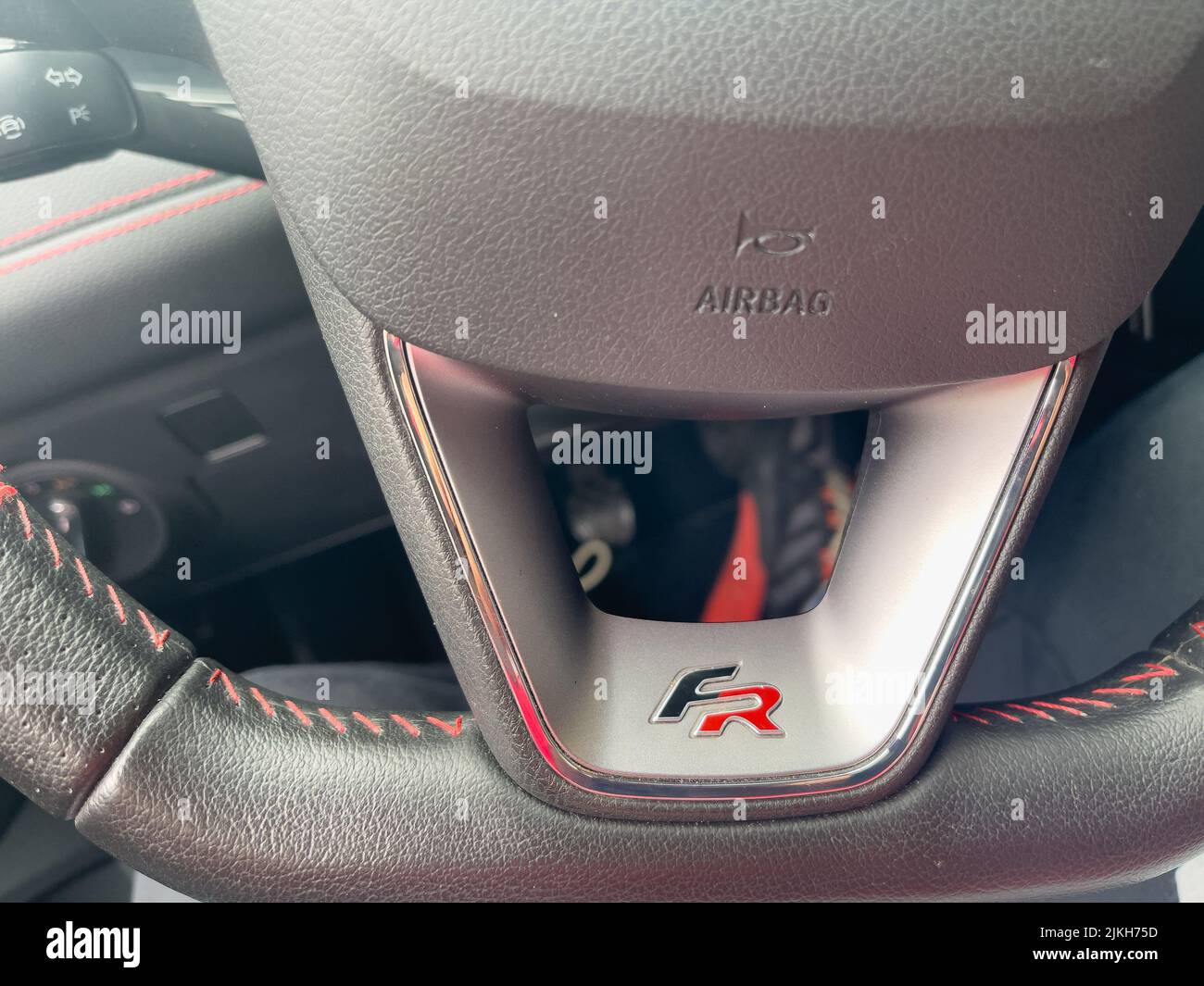 Steering wheel of a seat FR edition Stock Photo Alamy