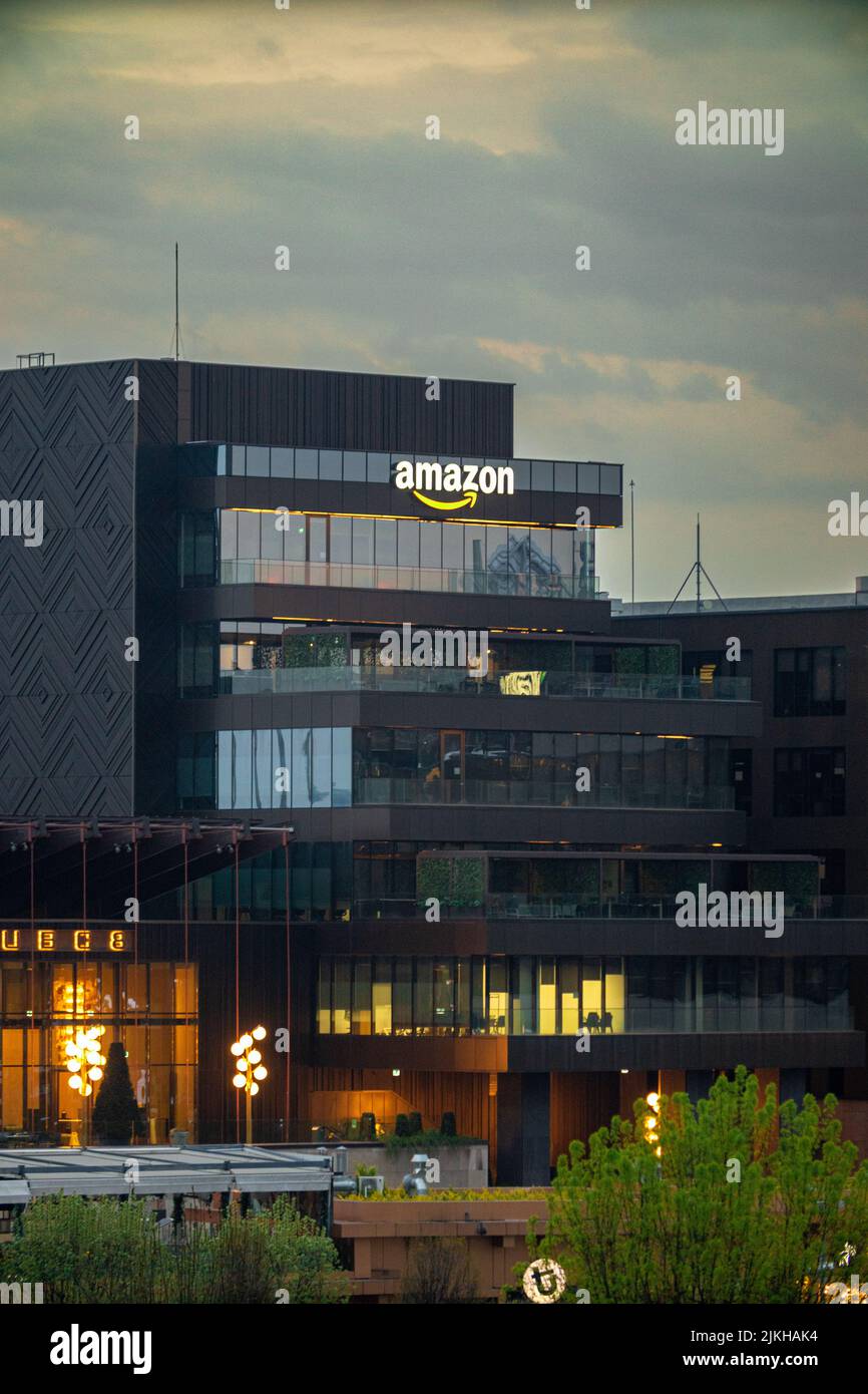 A vertical shot of the Amazon Headquarters in the evening in Iasi, Romania Stock Photo Alamy
