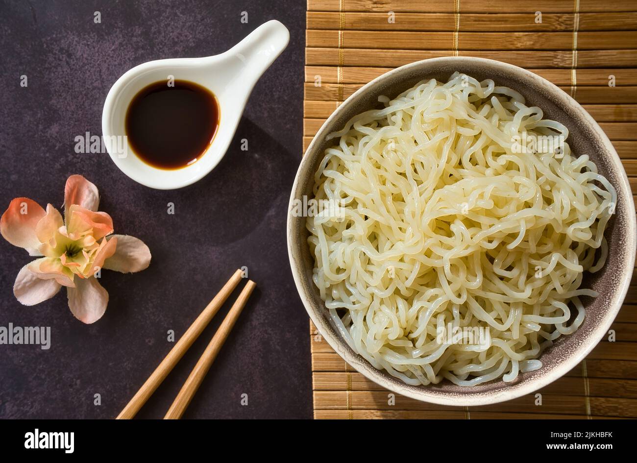 Close up Shirataki konjac noodle. Japanese traditional oriental style