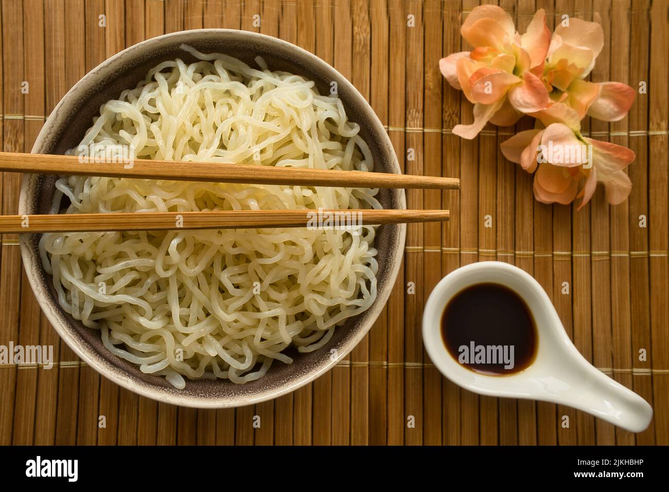 Close up Shirataki konjac noodle. Japanese traditional oriental style