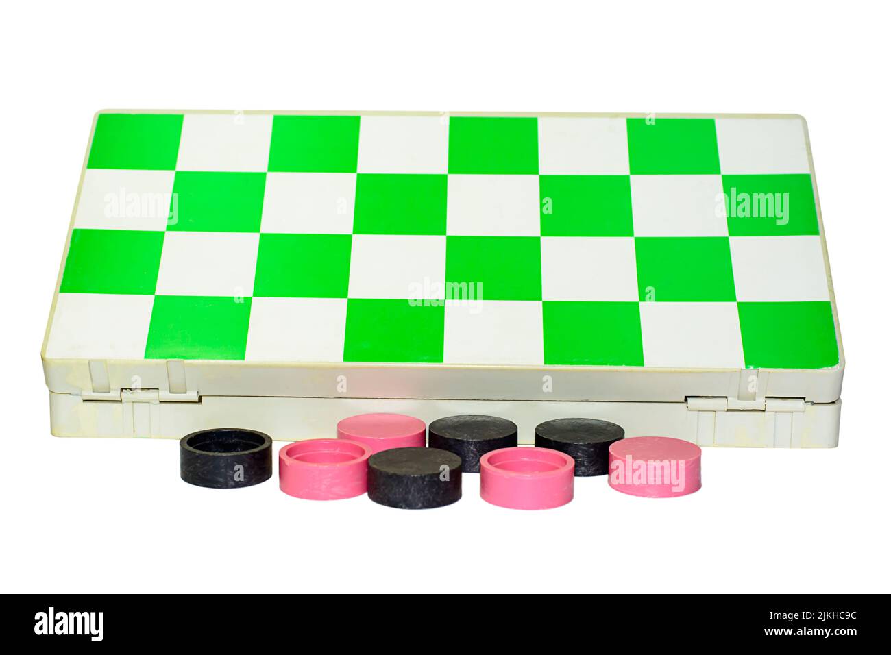 The checkers box, black & pink pawn Stock Photo Alamy