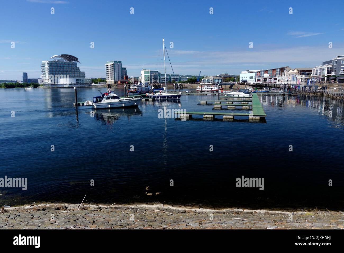 Boats Moored in Mermaid Quay, Cardiff Bay, Cardiff, Wales. Stock Photo