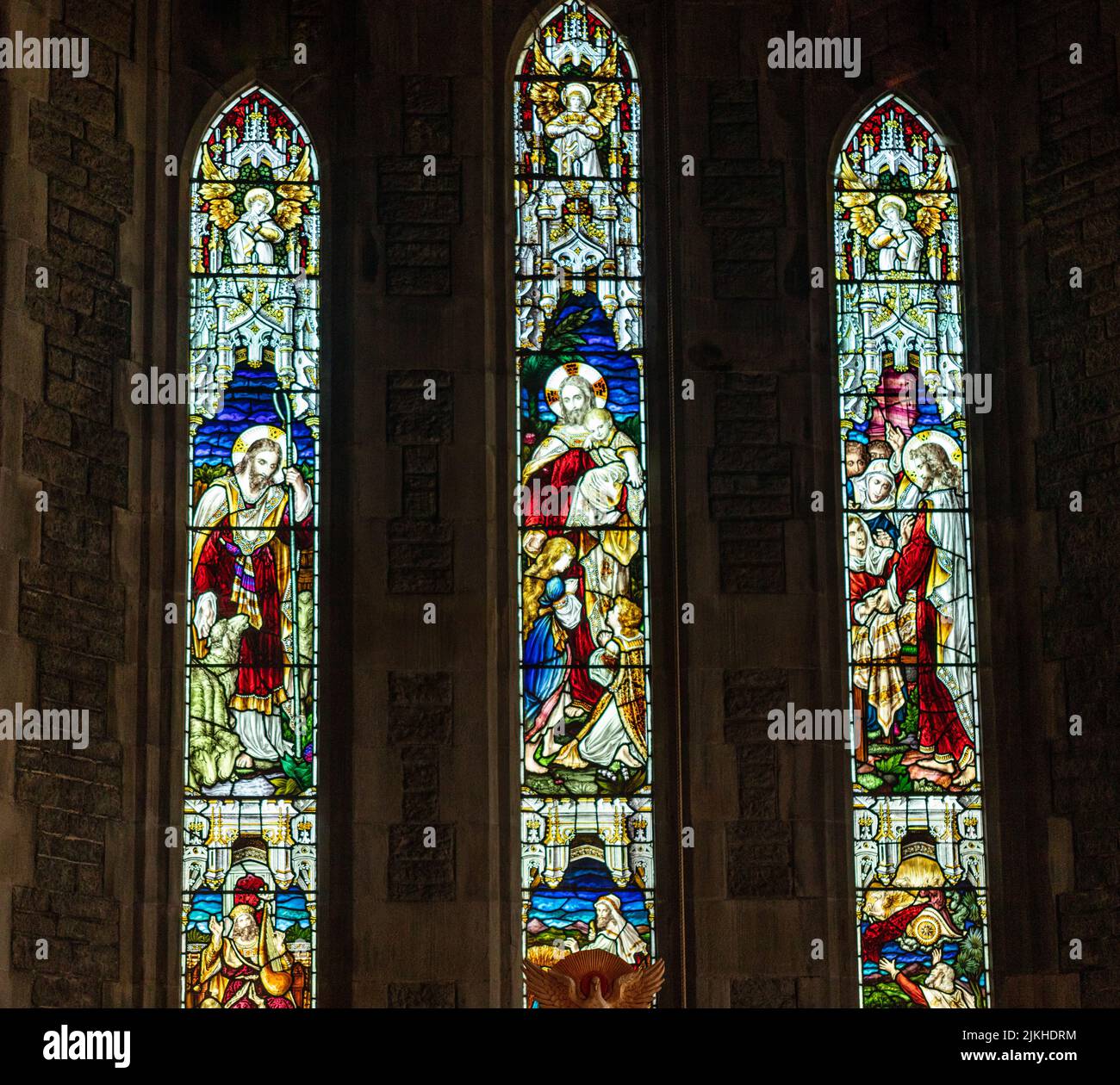 A stained glass window in the Saint Winifred's church Penrhiwceiber in