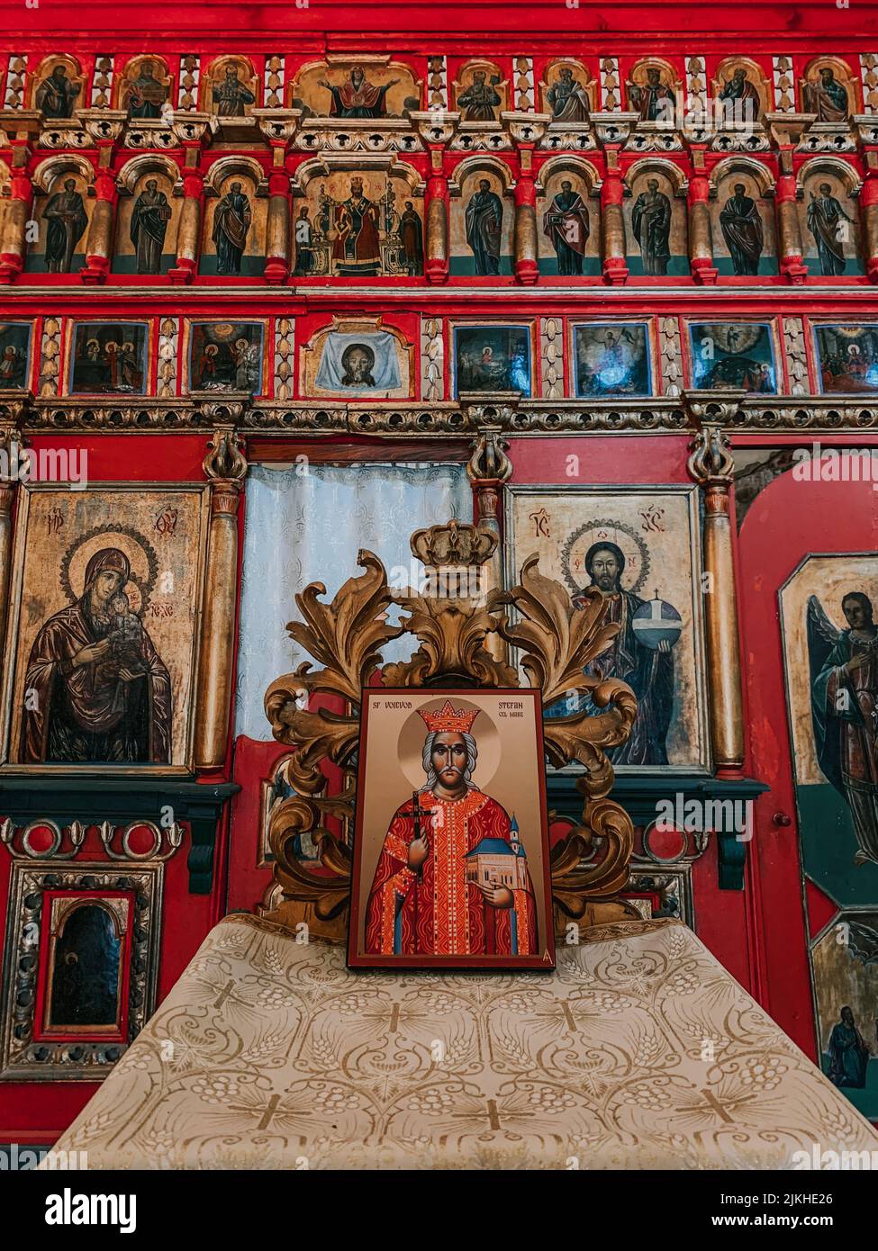 The inside of the Romanian orthodox church in Neamt Citadel, Romania Stock Photo