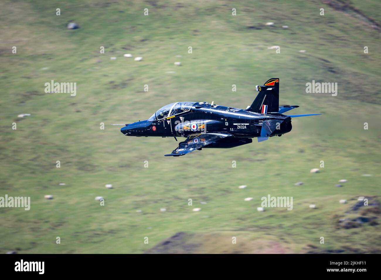 A low flying jet in the Mach Loop, Wales, United Kingdom Stock Photo