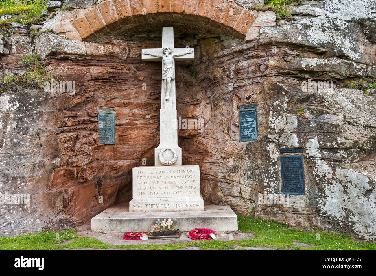 Memorial to Bamburgh residents who lost their lives in world wars. Stock Photo