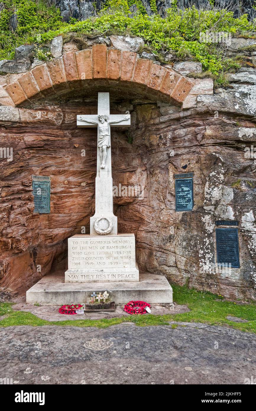 Memorial to Bamburgh residents who lost their lives in world wars. Stock Photo