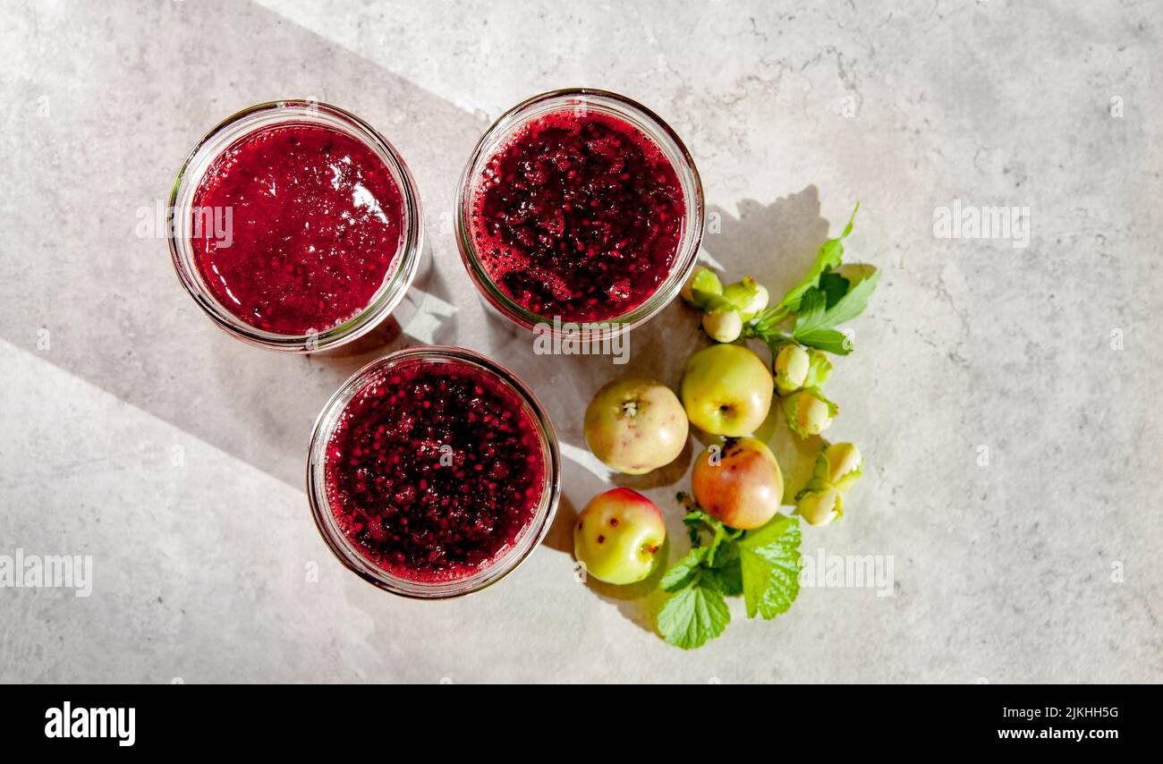 Homemade fruit jam on light background Stock Photo