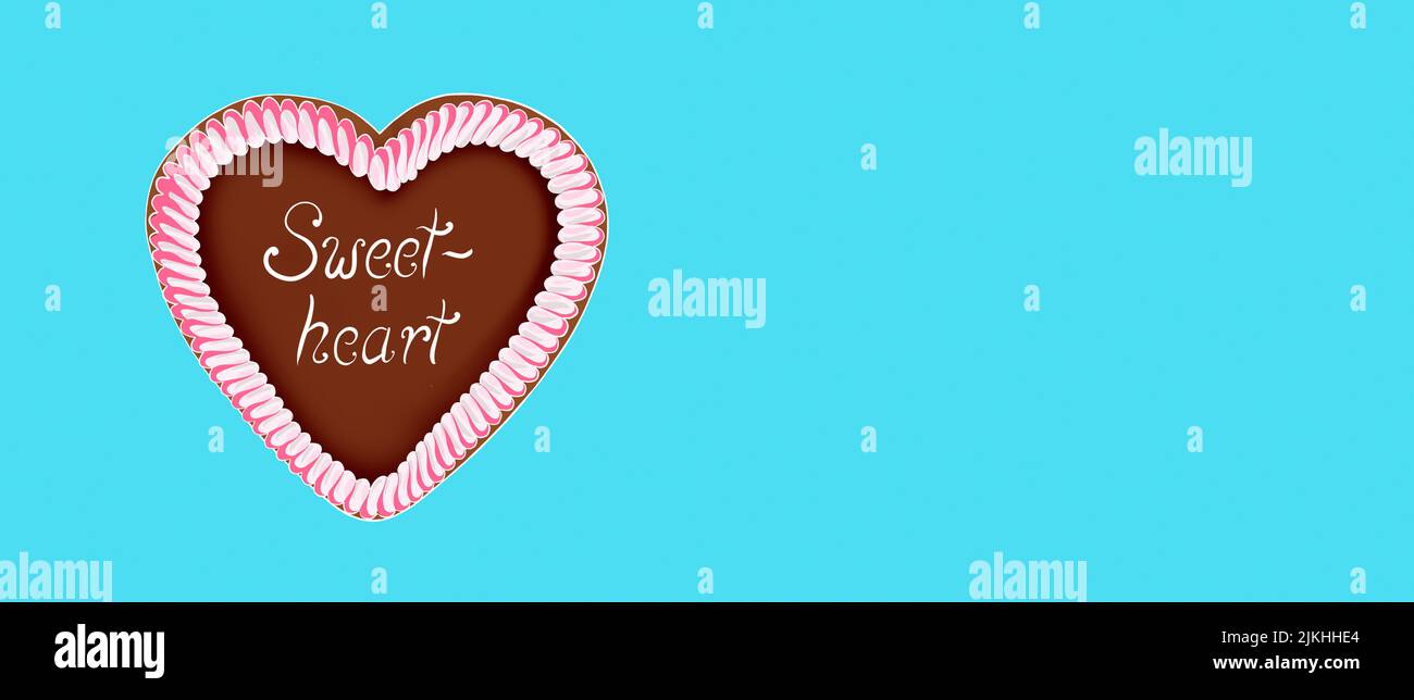 Illustration, Oktoberfest gingerbread heart with inscription Sweetheart Stock Photo