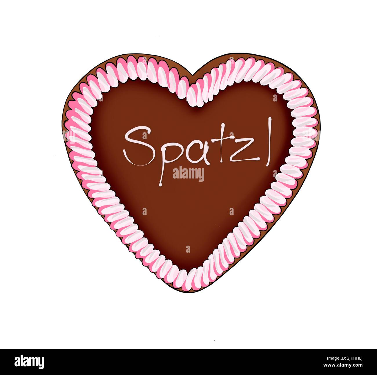 Illustration, Oktoberfest gingerbread heart with inscription Spatzl Stock Photo