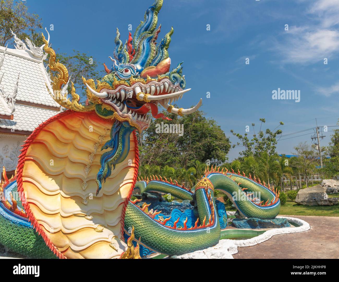 A view of a dragon head at a small village temple in Bang Sare, Thailand Stock Photo