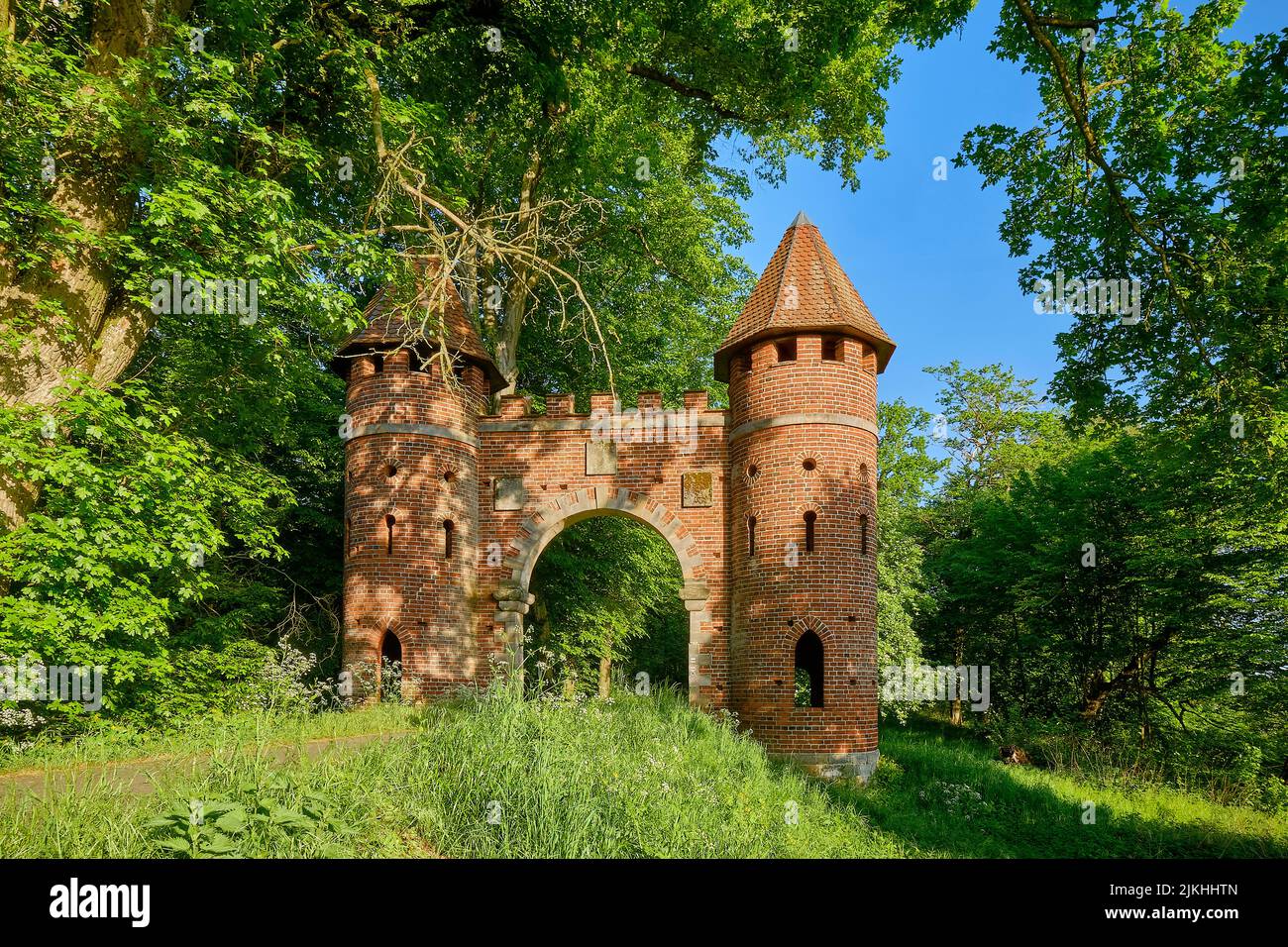 Neo-Gothic Castle Gate in Sieglitz Park, Vockerode, Saxony-Anhalt ...