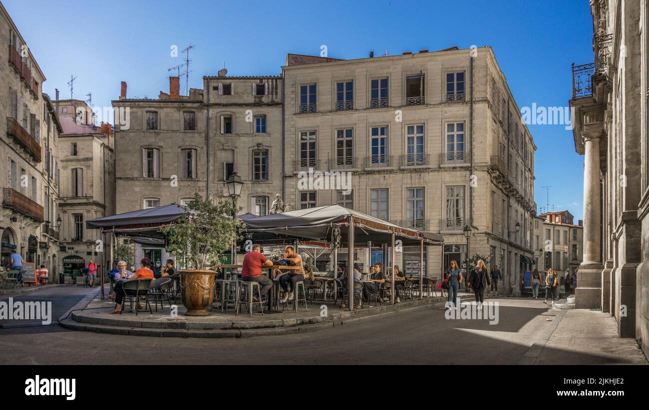 Place Chabaneau in the L'Écusson neighborhood of Montpellier in spring. Stock Photo