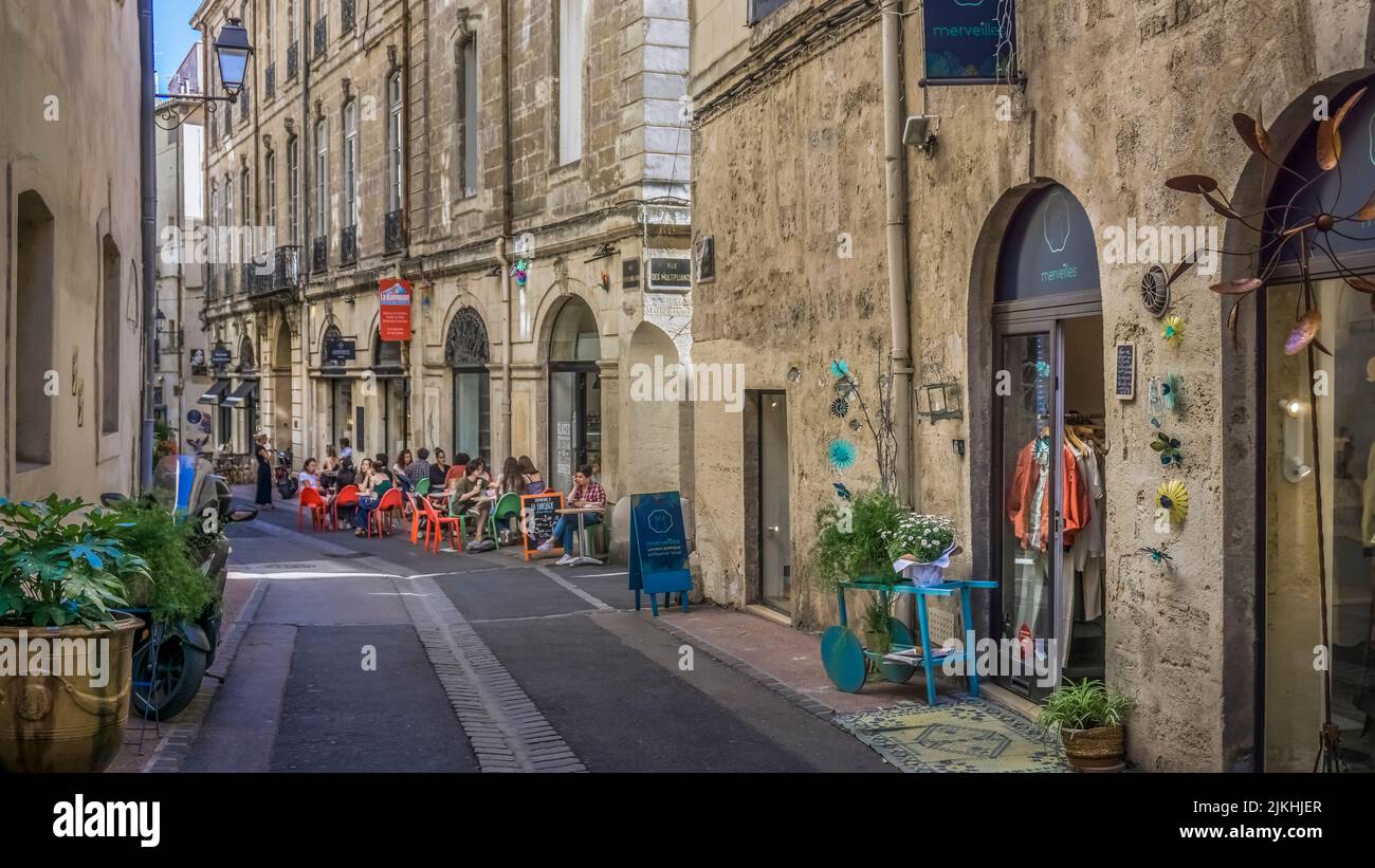 Rue des Multipliants in the L'Écusson neighborhood of Montpellier in spring. Stock Photo