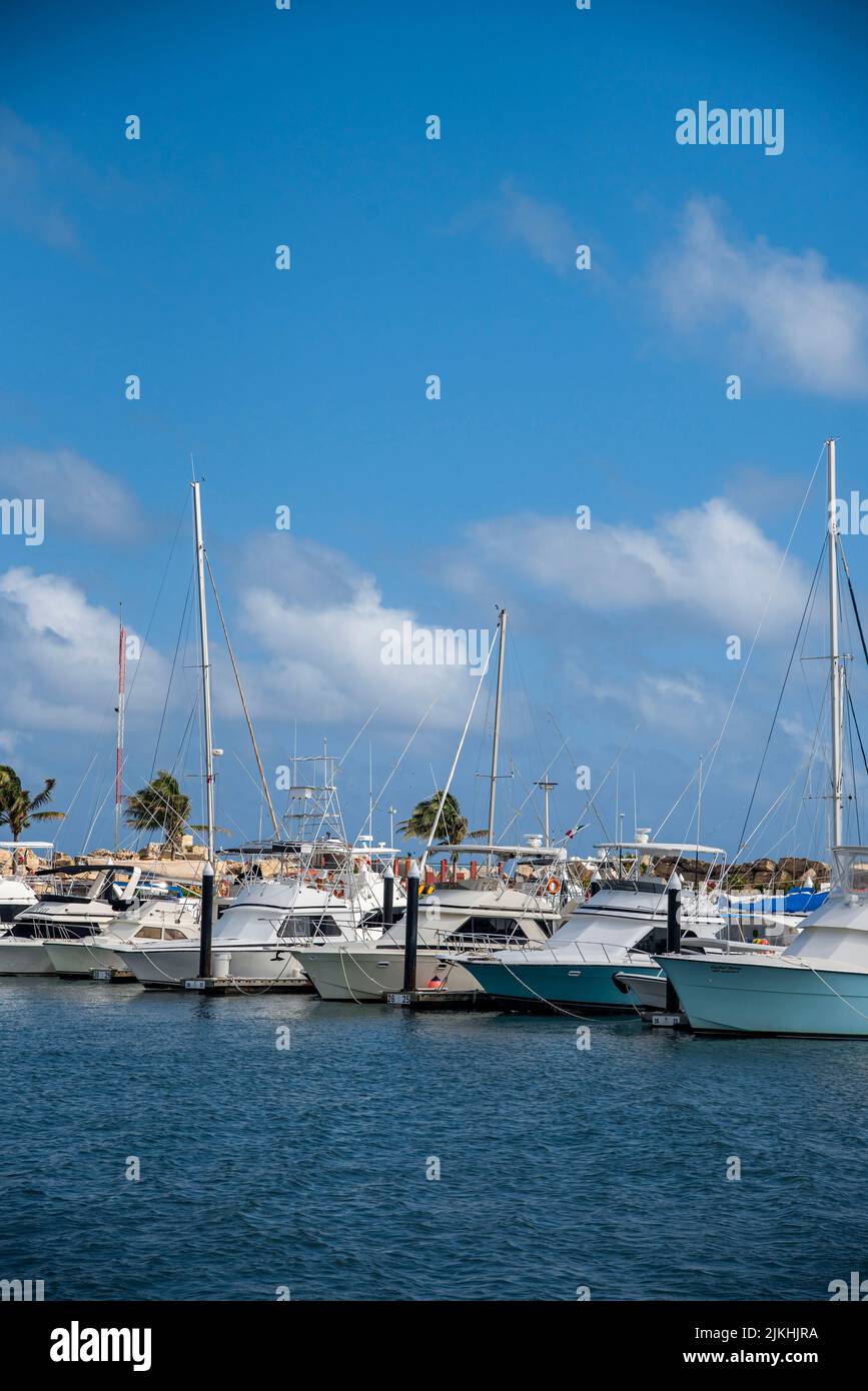 A vertical shot of boats parked at a harbor in Cancun, Mexico Stock ...