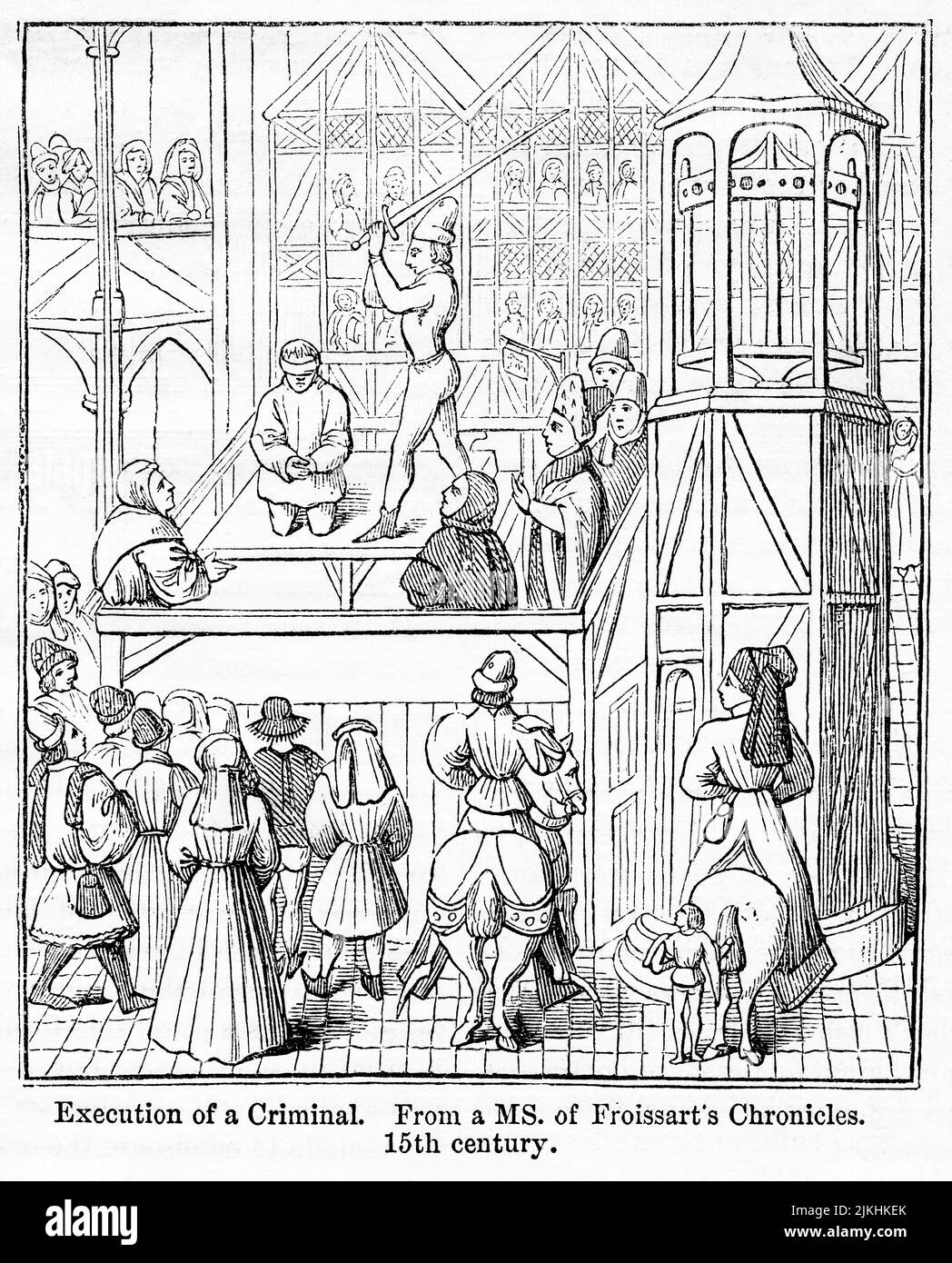 Execution of a Criminal, From a MS of Froissart's Chronicles, Fifteenth century, Illustration from the Book, 'John Cassel’s Illustrated History of England, Volume II', text by William Howitt, Cassell, Petter, and Galpin, London, 1858 Stock Photo