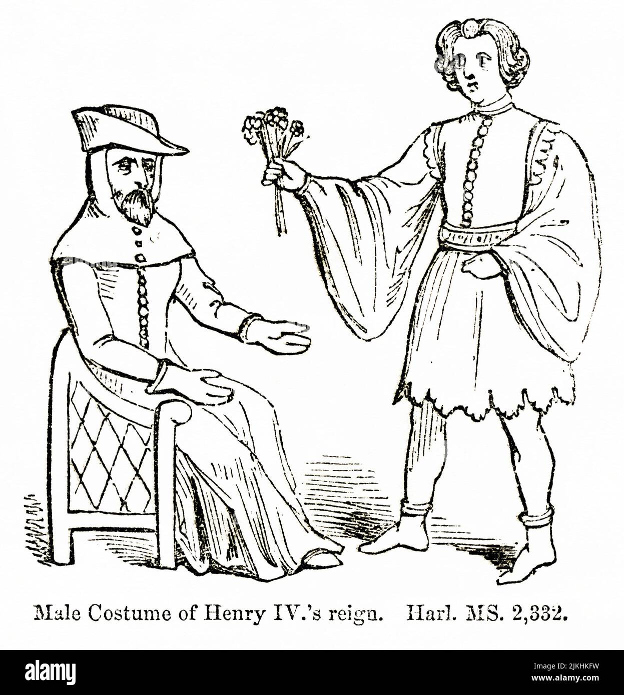 Male Costume of Henry IV’s Reign, Illustration from the Book, 'John Cassel’s Illustrated History of England, Volume II', text by William Howitt, Cassell, Petter, and Galpin, London, 1858 Stock Photo