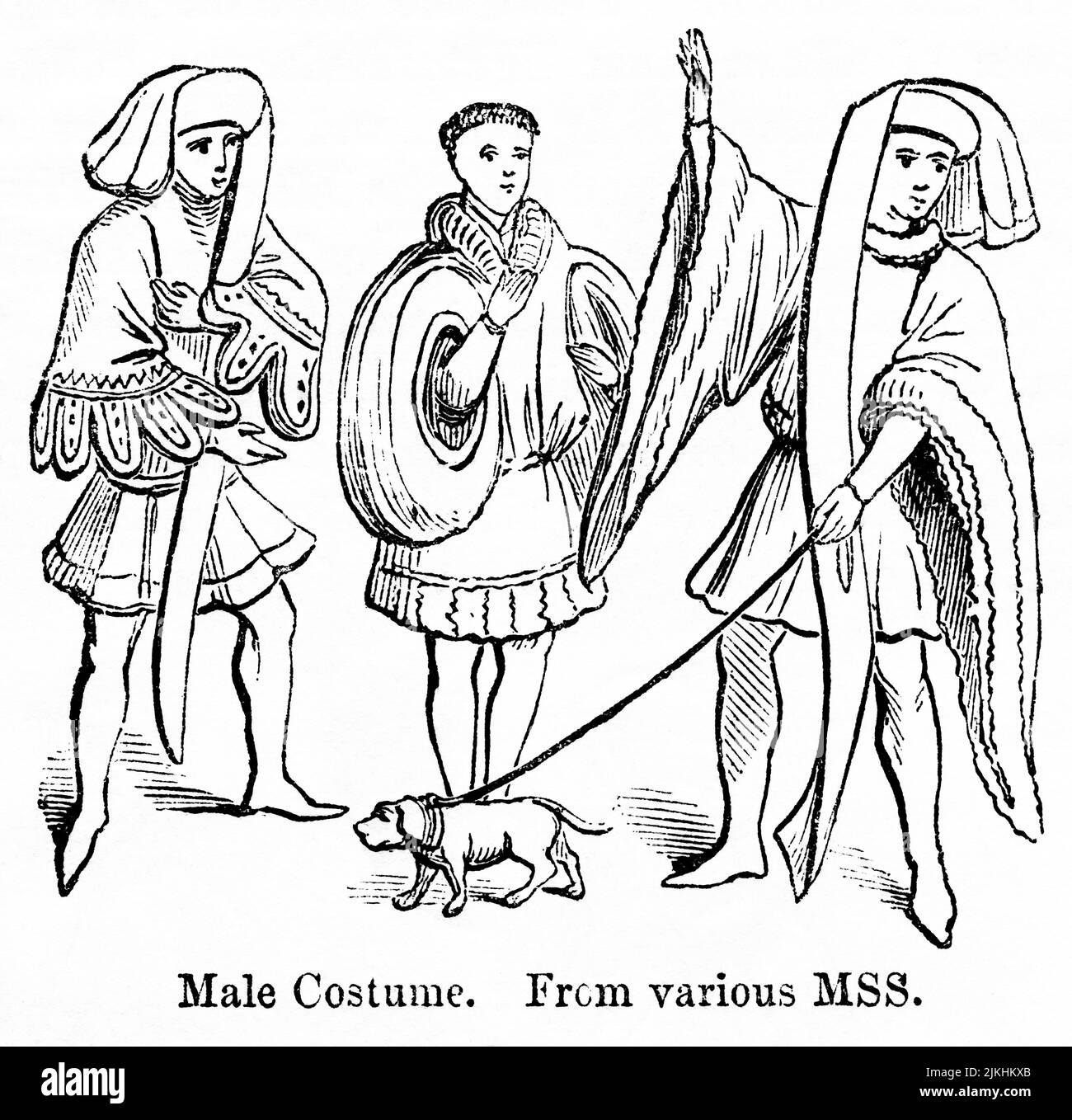 Male Costume, 15th Century, Illustration from the Book, 'John Cassel’s Illustrated History of England, Volume II', text by William Howitt, Cassell, Petter, and Galpin, London, 1858 Stock Photo