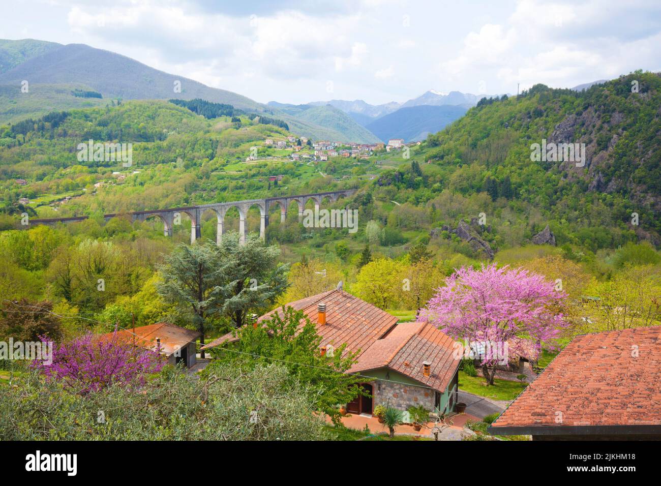 Tuscany landscape with railroad bridge Stock Photo